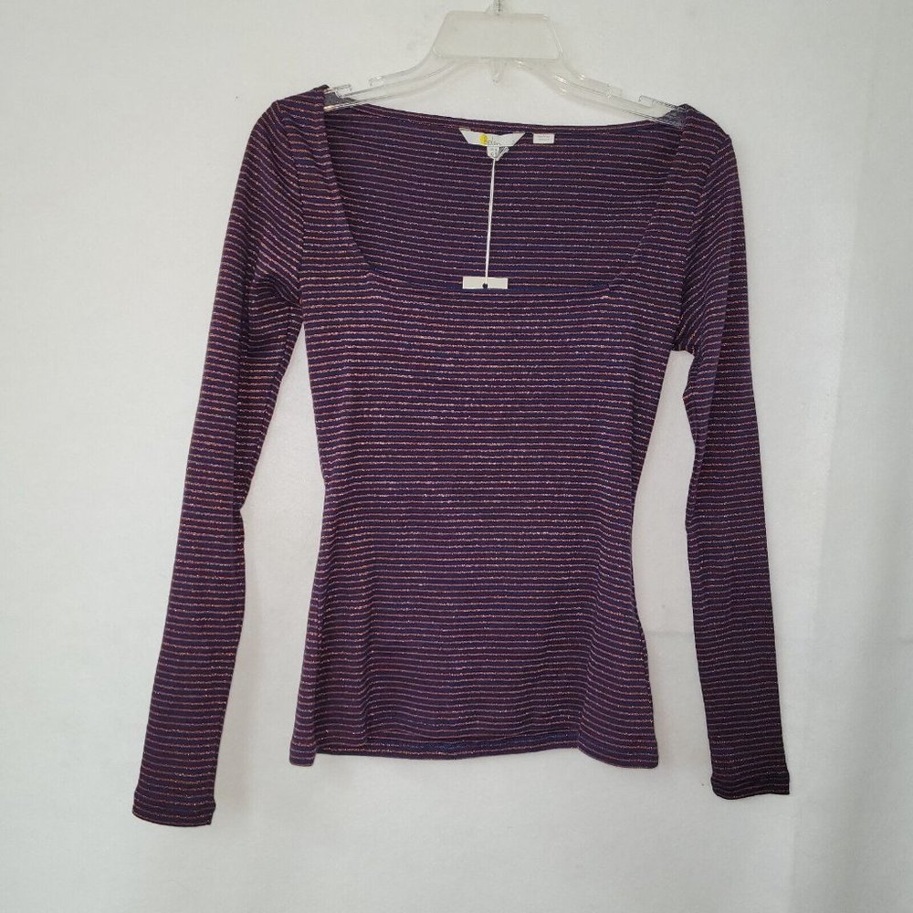 Boden Metallic Stripe Top Womens US 4 Navy/Copper Style T1123-NAV New